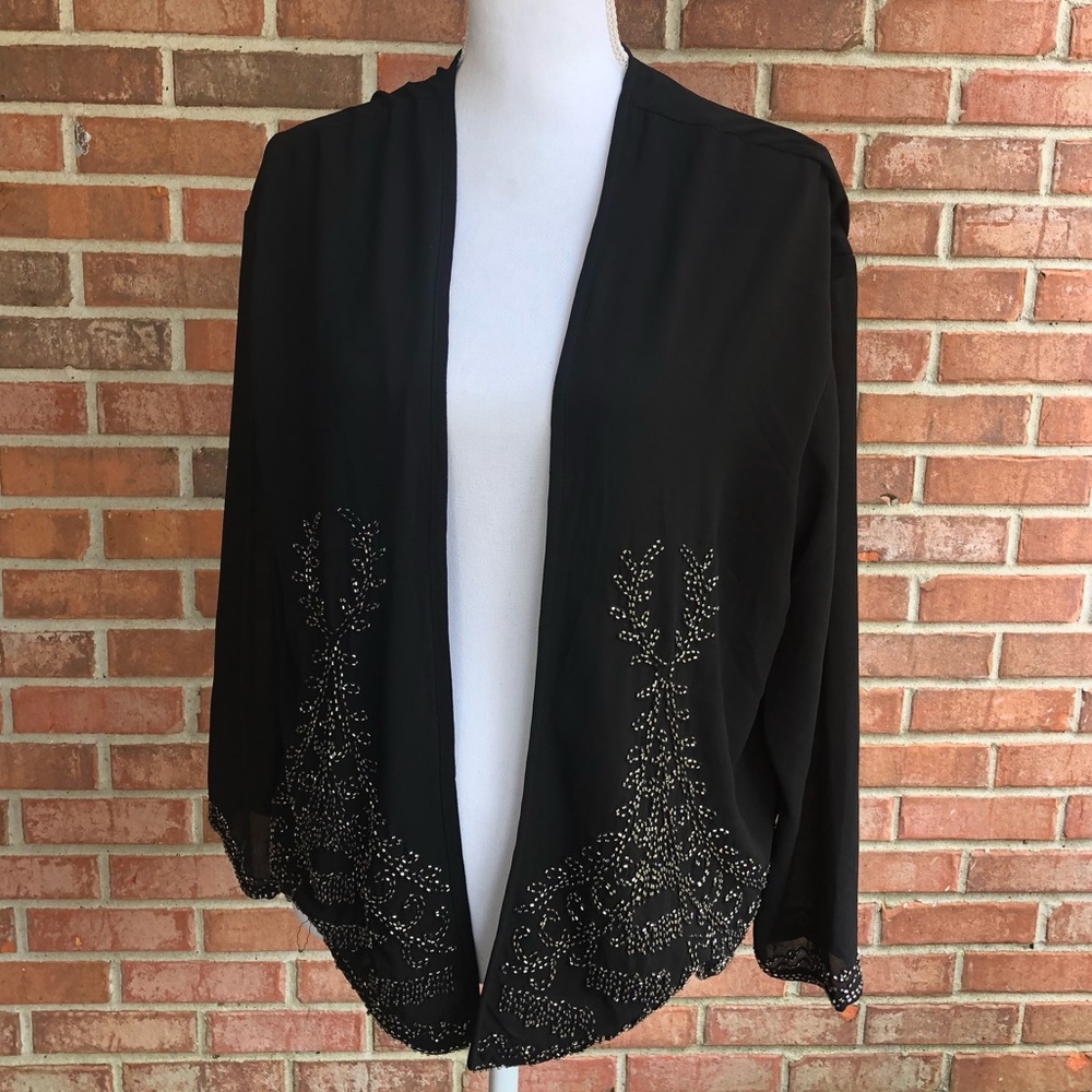 Blush Sliver Beaded Black Cardigan